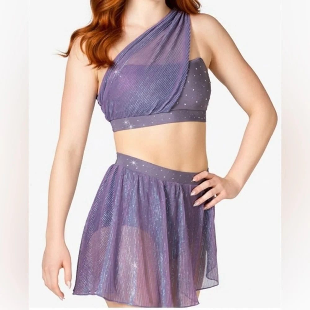 Double Platinum Lush Lavender Purple Two-Piece Dance Set Costume Shimmering